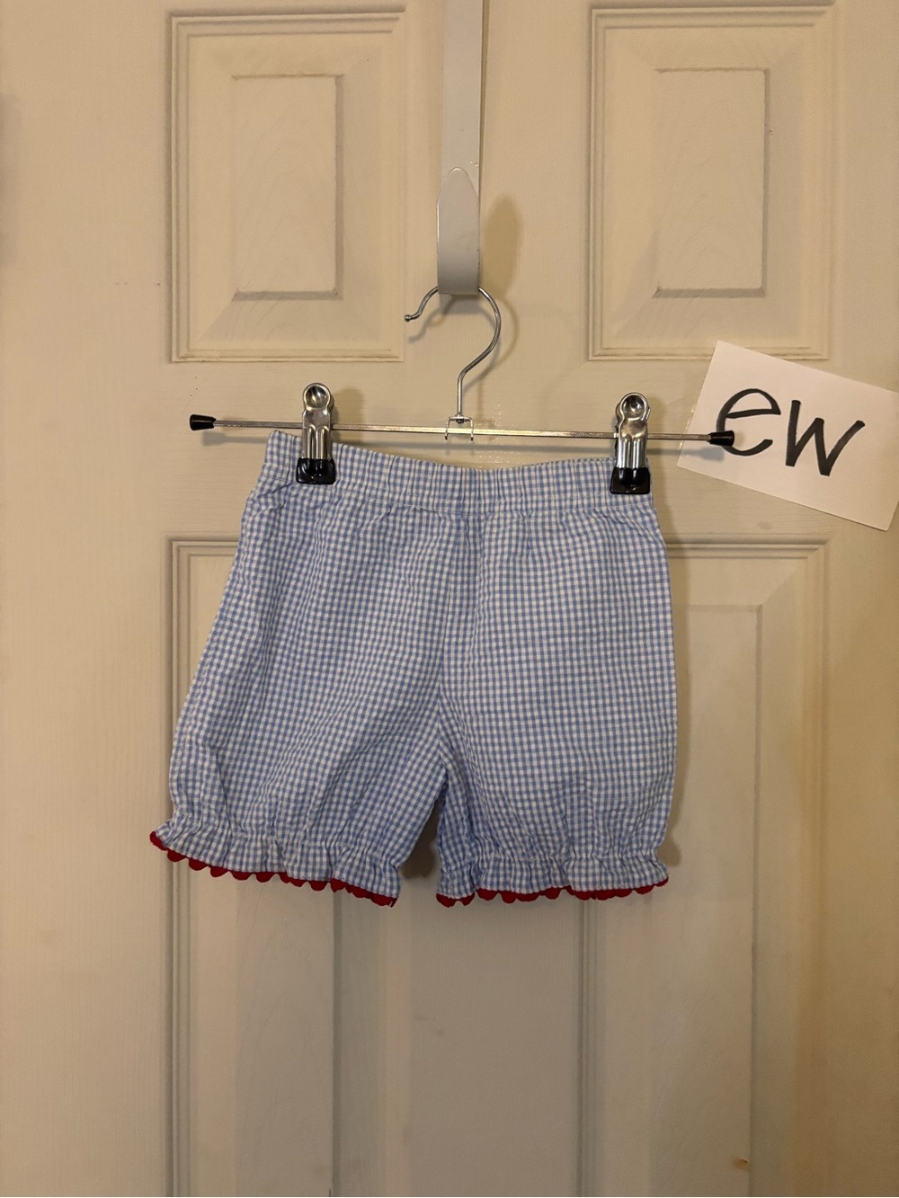 Kelly's Kids Blue Gingham Shorts with Red Trim